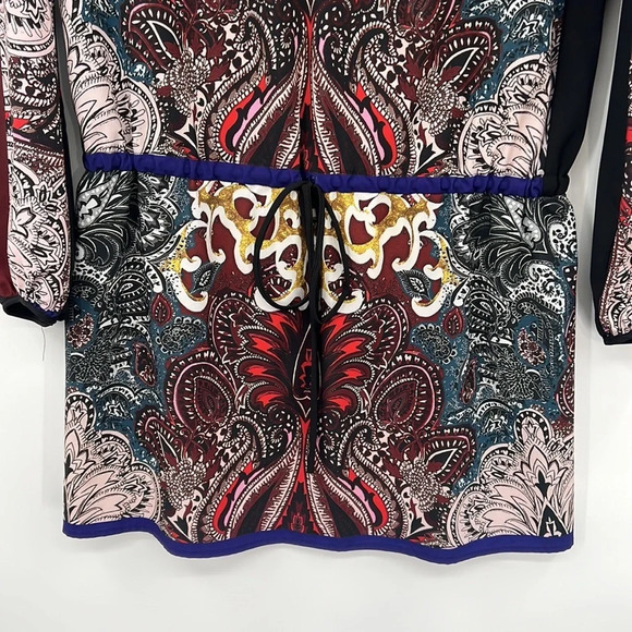 Clover Canyon Dress Womens XS Red Blue Printed Bubble Sleeve Mini V Neck - Picture 2 of 11